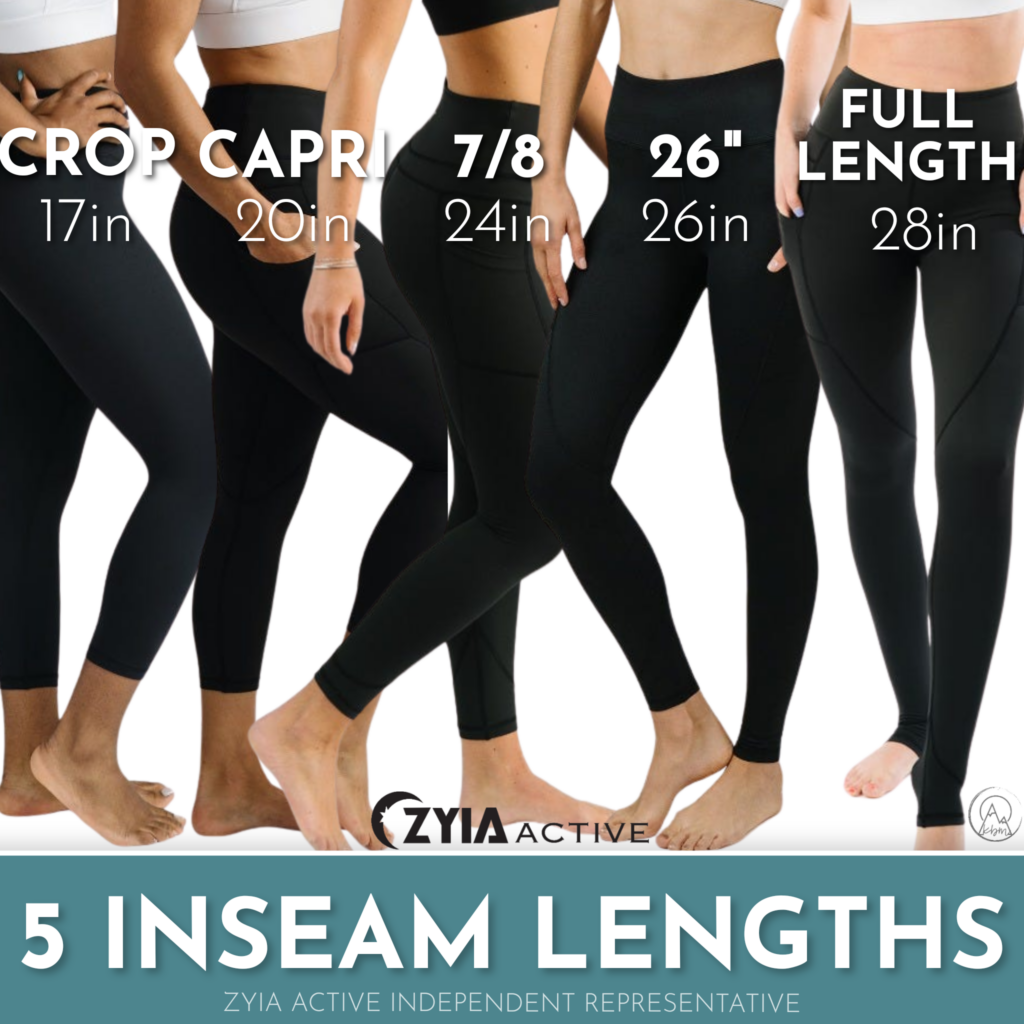 Zyia Activewear five inseam length options.
