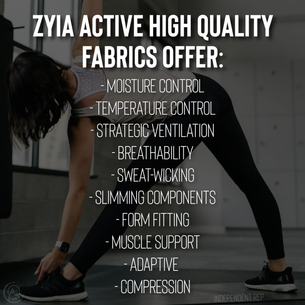 Zyia Activewear high-quality fabric features and benefits.