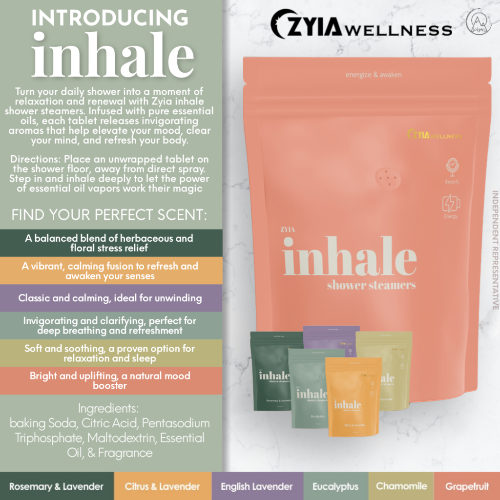 Zyia Inhale Mist spa and self-care product information.