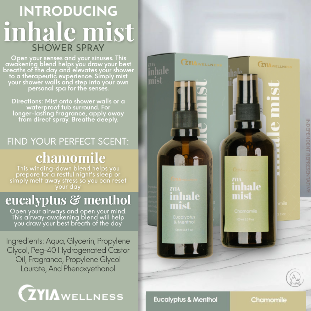 Zyia Inhale spa and self-care product information.
