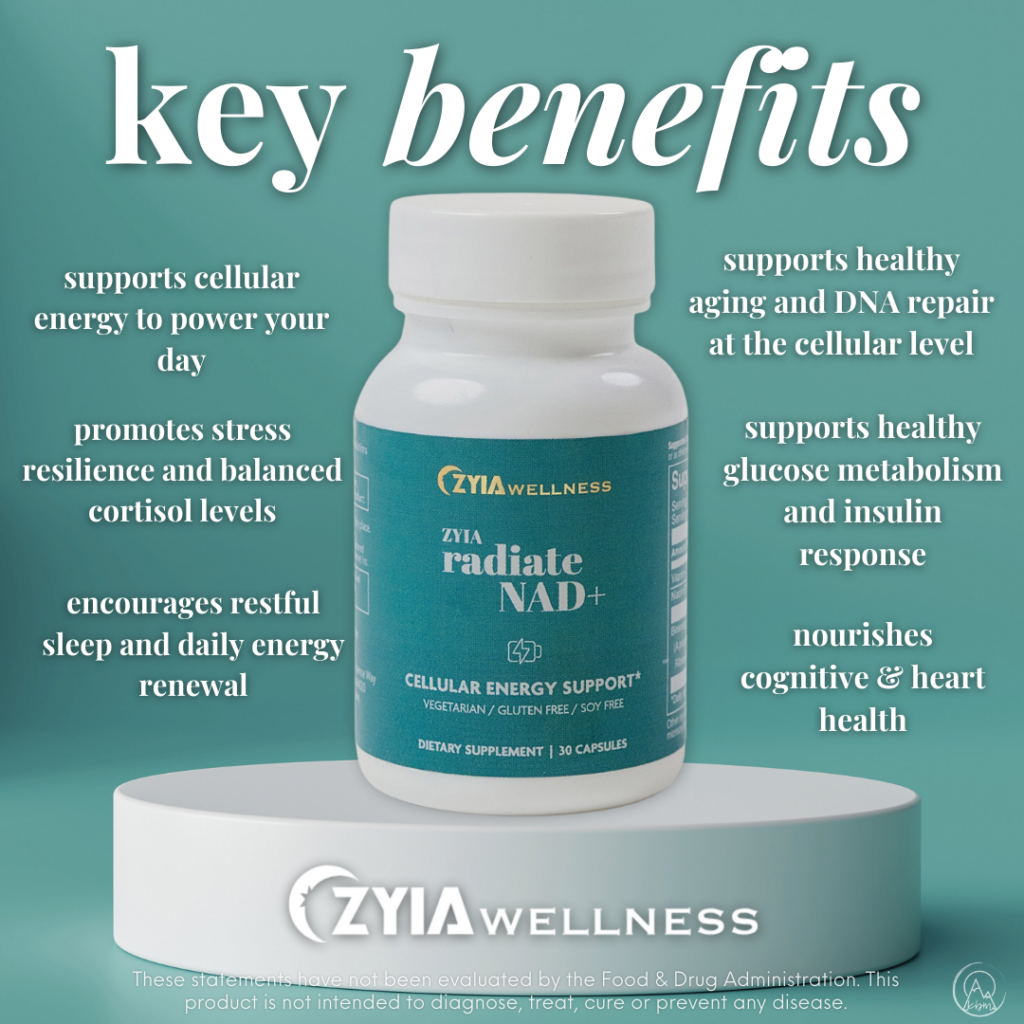 Zyia NAD+ supplement key benefits.