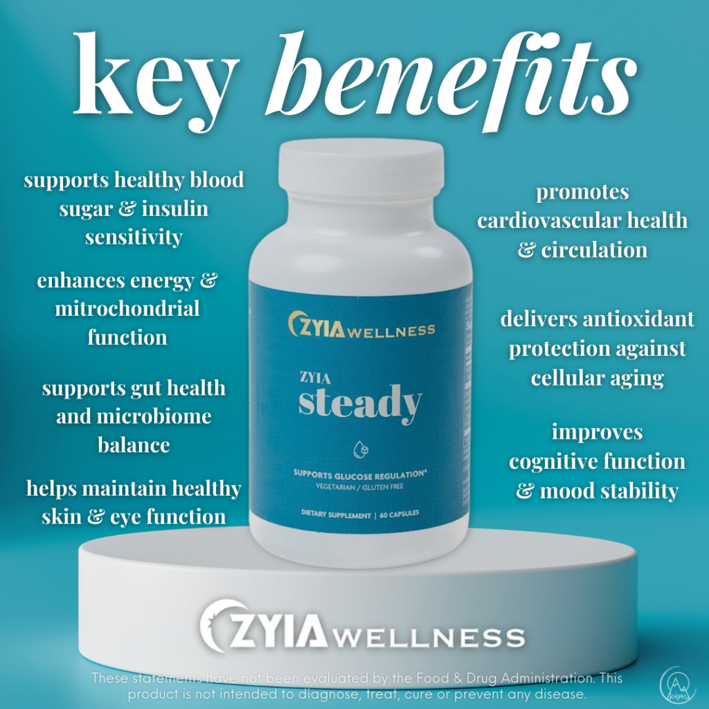 Zyia Steady supplement key benefits.