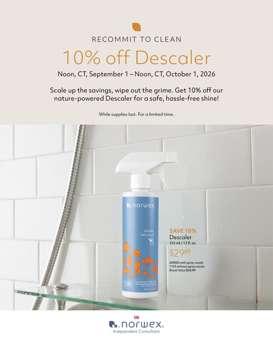 Norwex Descaler September 2026 sale graphic