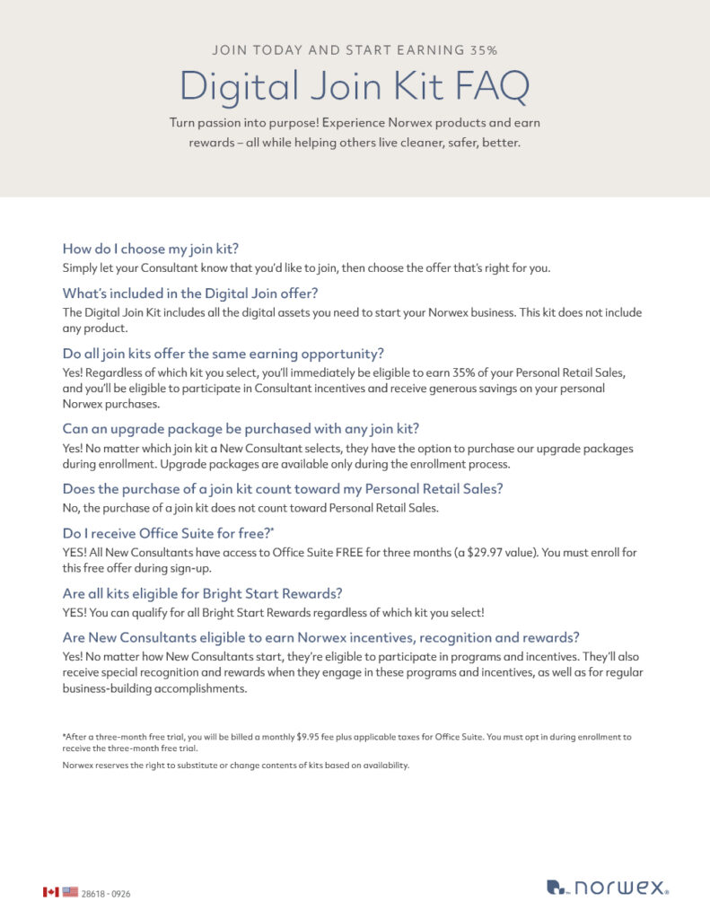Norwex new consultant digital join kit frequently asked questions