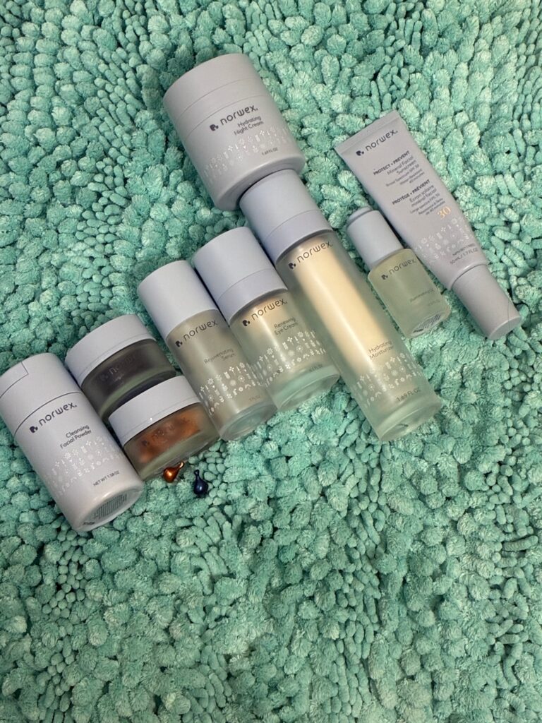 Collection of Norwex skincare products.